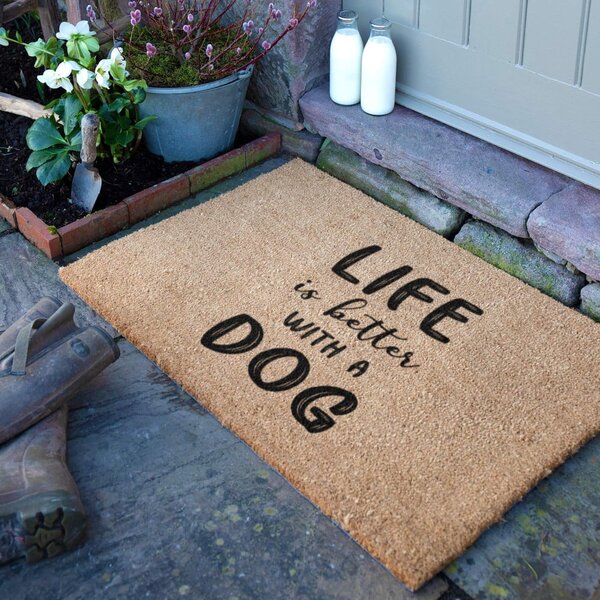 Otirač od kokosovih vlakana 40x60 cm Life Is Better With a Dog – Artsy Doormats