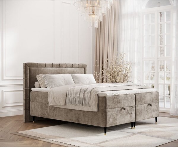 Bež boxspring krevet s prostorom za pohranu 180x200 cm Voyage – Maison de Rêve
