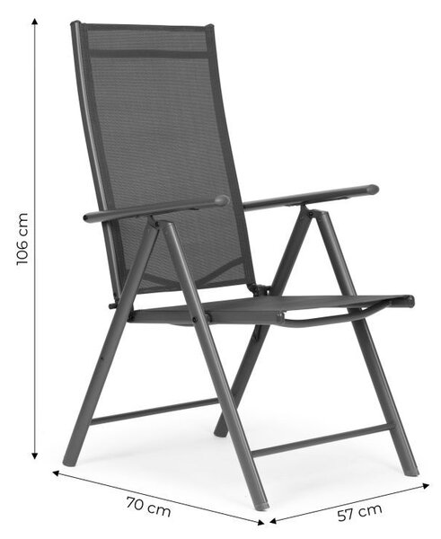 Set od 2 sklopivih vrtnih stolica s podesivim naslonom - sive