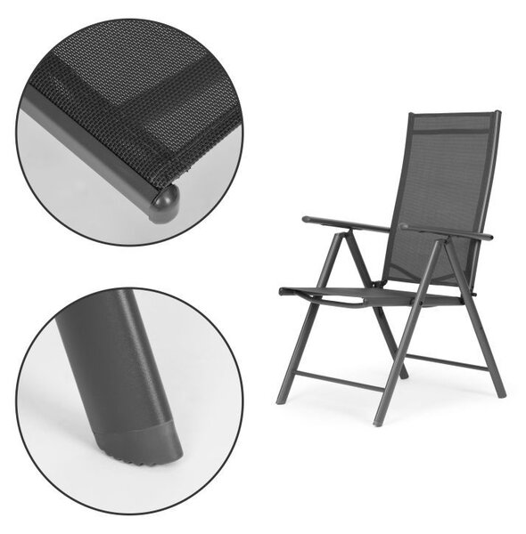 Set od 2 sklopivih vrtnih stolica s podesivim naslonom - sive