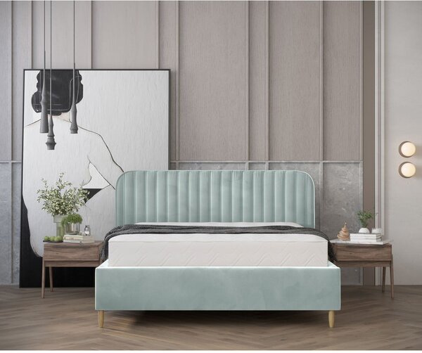 Mentol zeleni tapecirani bračni krevet s prostorom za pohranu s podnicom 140x200 cm Noto – Maison de Rêve
