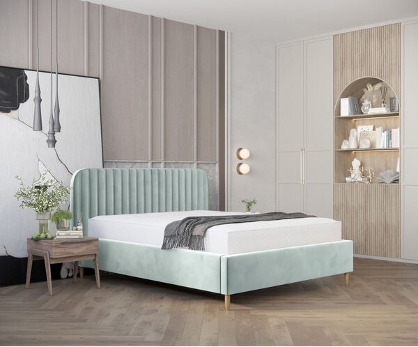 Mentol zeleni tapecirani bračni krevet s prostorom za pohranu s podnicom 140x200 cm Noto – Maison de Rêve