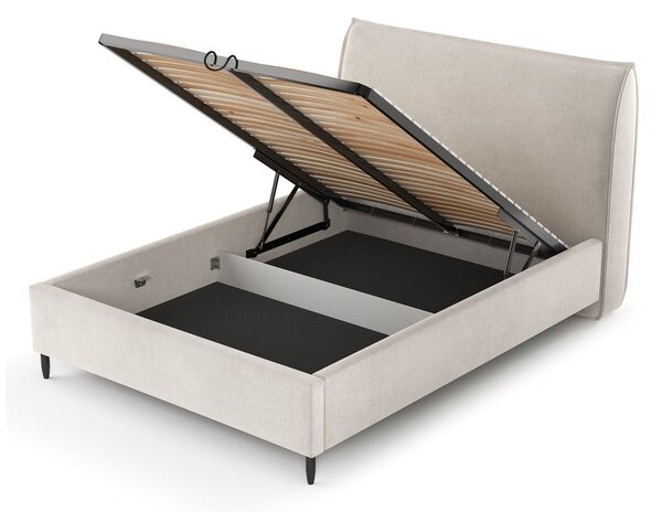 Krem tapecirani bračni krevet s prostorom za pohranu s podnicom 180x200 cm Shell – Maison de Rêve