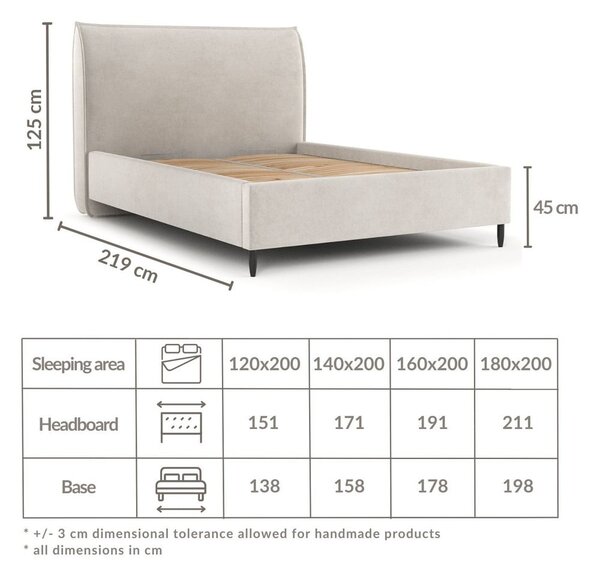 Krem tapecirani bračni krevet s prostorom za pohranu s podnicom 180x200 cm Shell – Maison de Rêve