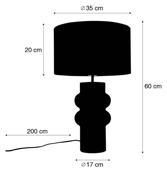 Dizajnerska stolna svjetiljka crna sjenilo od tkanine svijetlosiva 35 cm - Alisia
