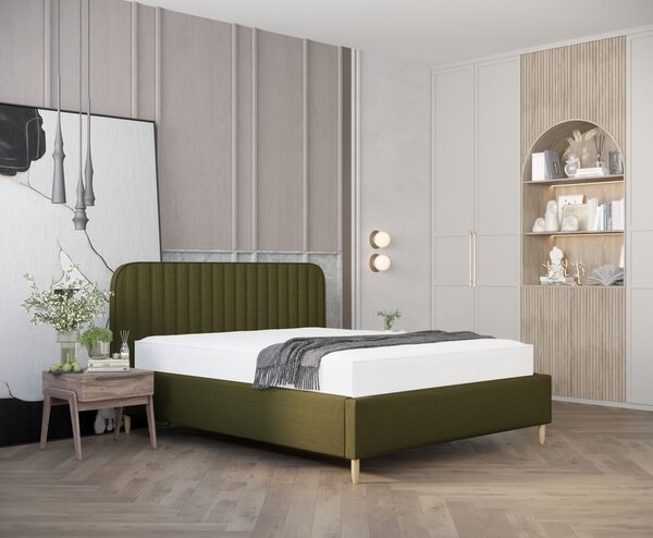 Zeleni tapecirani bračni krevet s prostorom za pohranu s podnicom 180x200 cm Noto – Maison de Rêve