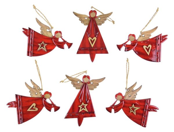 Set od 6 crvenih božićnih ukrasa s anđelima Ego Dekor