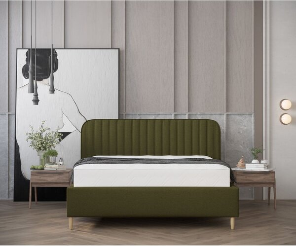Zeleni tapecirani bračni krevet s prostorom za pohranu s podnicom 180x200 cm Noto – Maison de Rêve