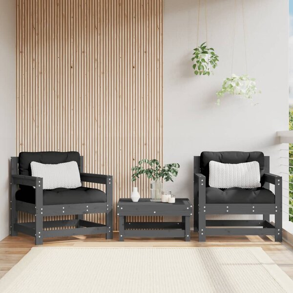 VidaXL Vrtne stolice s jastucima 2 kom sive od masivne borovine