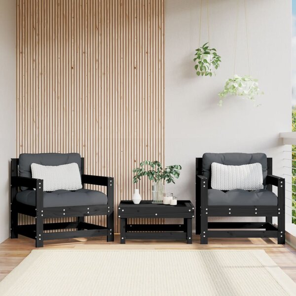 VidaXL Vrtne stolice s jastucima 2 kom crne od masivne borovine