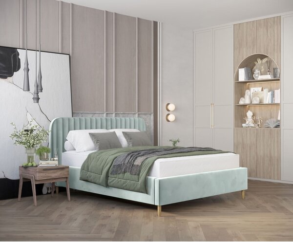 Mentol zeleni tapecirani bračni krevet s prostorom za pohranu s podnicom 140x200 cm Noto – Maison de Rêve