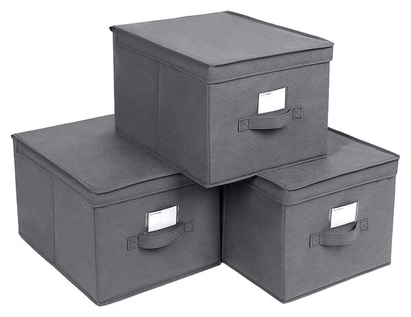 SONGMICS 3 sklopive kutije za pohranu s poklopcima, kocke od tkanine s držačima naljepnica, kutije z