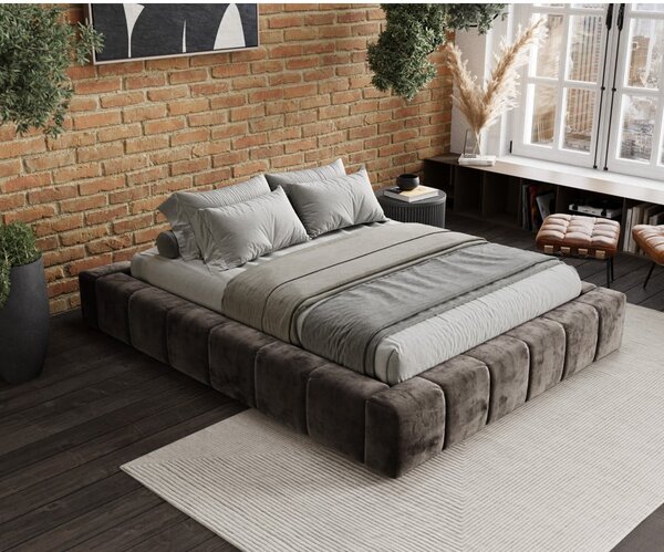 Smeđi tapecirani bračni krevet s prostorom za pohranu s podnicom 160x200 cm Aruba L – Maison de Rêve