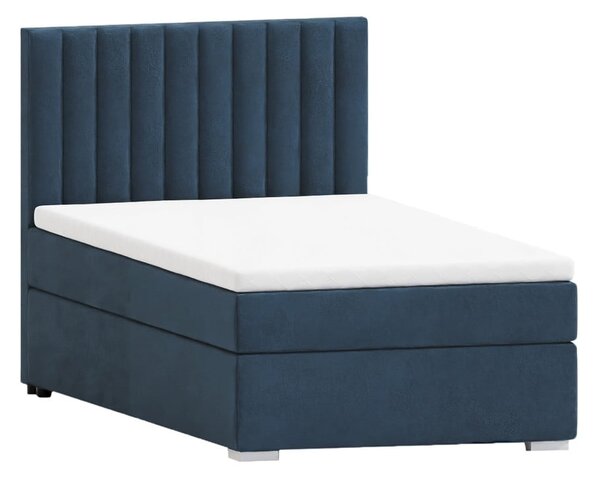 Tamno plavi tapecirani krevet s prostorom za pohranu s podnicom 100x200 cm Bunny – Ropez
