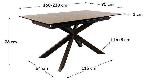 Smeđi proširiv blagovaonski stol s keramičkom daskom 90x160 cm Atminda – Kave Home