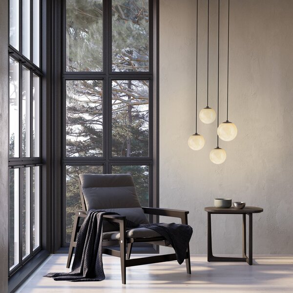 Molto Luce LED viseća svjetiljka ARE, crna, alabaster, Ø 8 cm, CCT, DALI, prigušiva, Crno, Dnevni boravak/blagovaonica, Kamen, Metak
