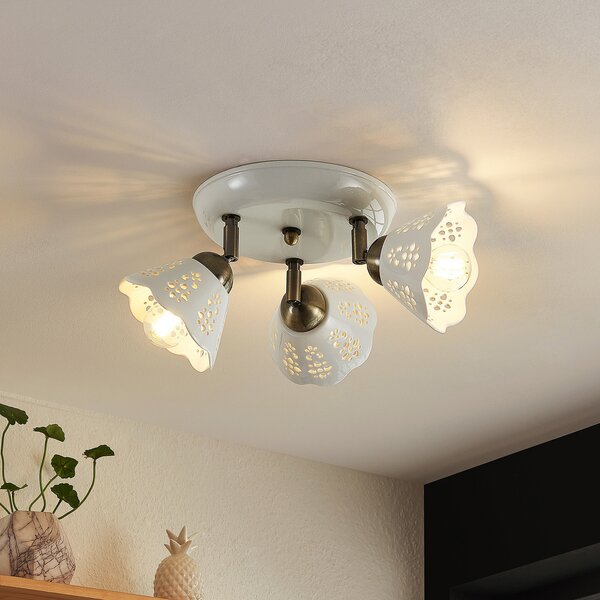 Lindby Stropni reflektor Efgenia, tri žarulje, prigušiva, Bijela, Dnevni boravak/blagovaonica, Keramika