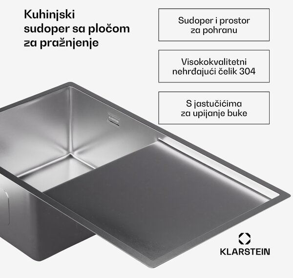 Klarstein TitanSteel kuhinjski sudoper s ocjedom, 79 x 44 cm, nehrđajući čelik, otporan na ogrebotine, otporan na toplinu