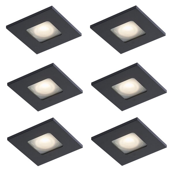 Set od 6 modernih ugradbenih reflektora crni rotirajući i nagibni IP44 - Qure