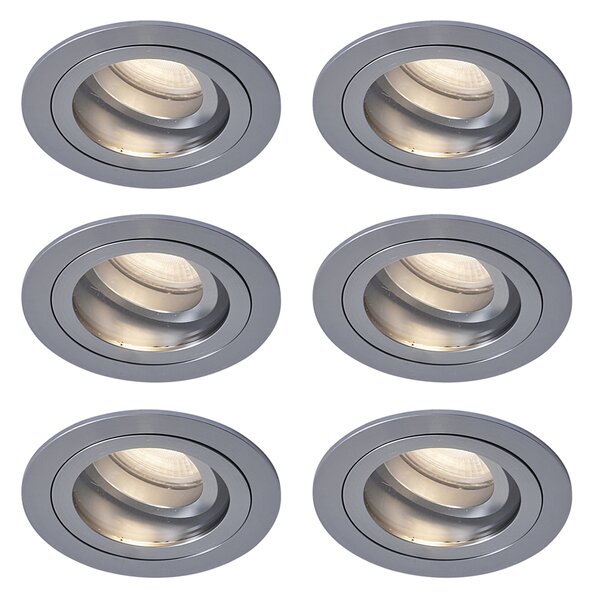 Set od 6 modernih ugradbenih reflektora boje metala podesivih IP44 - Chuck
