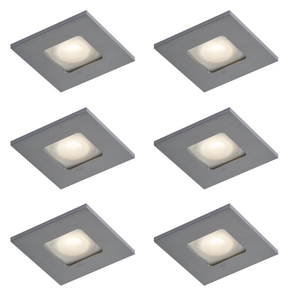 Set od 6 modernih ugradbenih reflektora boje metala kvadratnih IP44 - Qure