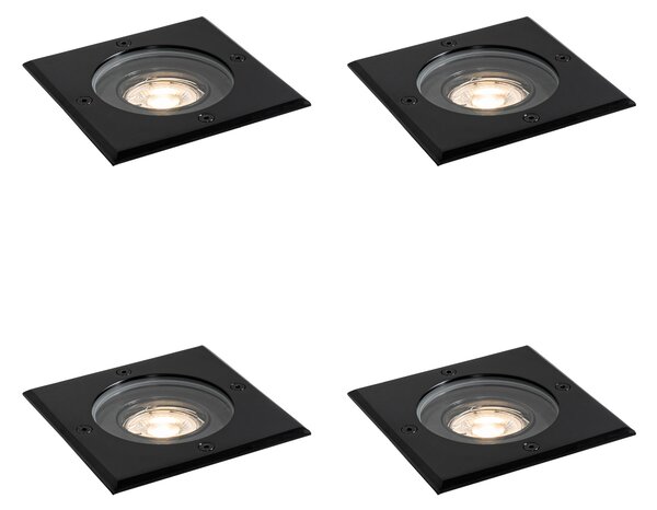 Set od 4 vanjska reflektora za tlo crna četvrtasta podesiva IP65 - Delux