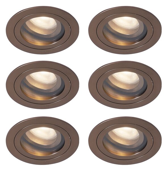 Set od 6 modernih ugradbenih reflektora tamne bronce, rotirajućih i nagibnih IP44 - Chuck