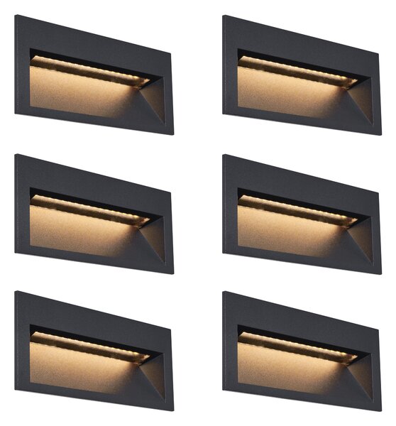 Set od 6 modernih ugradbenih zidnih svjetiljki crne boje 16 cm uklj. LED IP65 - Mert