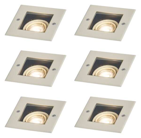 Set od 6 modernih bež reflektora za tlo GU10 50mm rotirajućih i nagibnih IP65 - Oneon