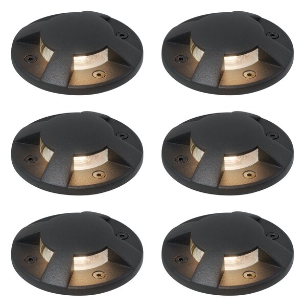 Set od 6 modernih reflektora za tlo crni GU10 50mm 4-svjetlosni efekt IP65 - Cellar