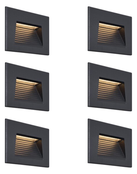 Set od 6 modernih ugradbenih zidnih svjetiljki crne boje 11,5 cm uklj. LED IP65 - Trem