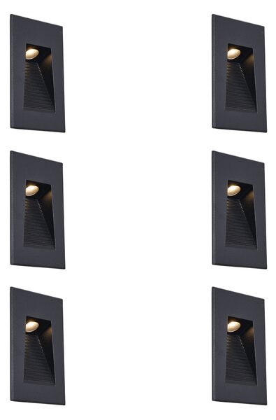 Set od 6 modernih ugradbenih zidnih svjetiljki crne boje 7 cm uklj. LED IP65 - Trem