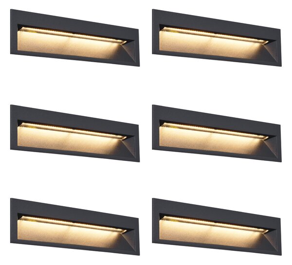 Set od 6 modernih ugradbenih zidnih svjetiljki crne boje 28 cm uklj. LED IP65 - Mert