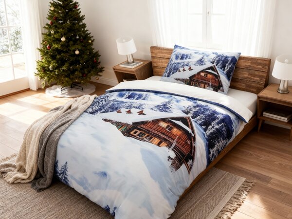 3D posteljina od mikrosatena WINTER CHALET, bijela Dimenzije posteljine: 70 x 90 cm | 140 x 200 cm