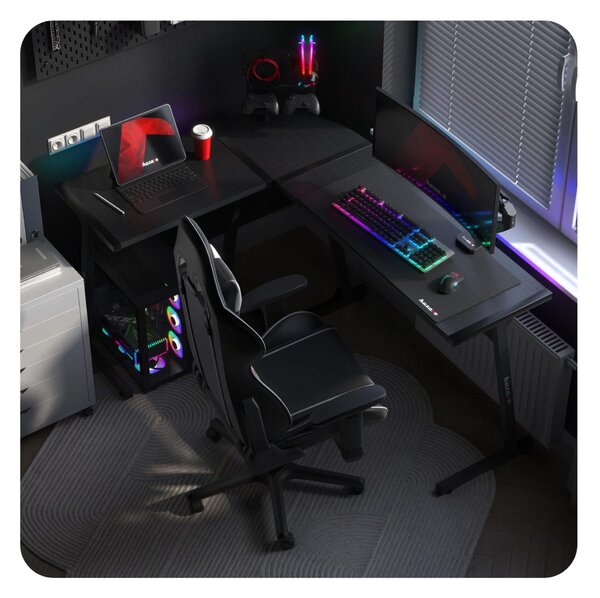 Kutni PC stolić Hyperion 6.0 (crna + šarena) (s LED rasvjetom)