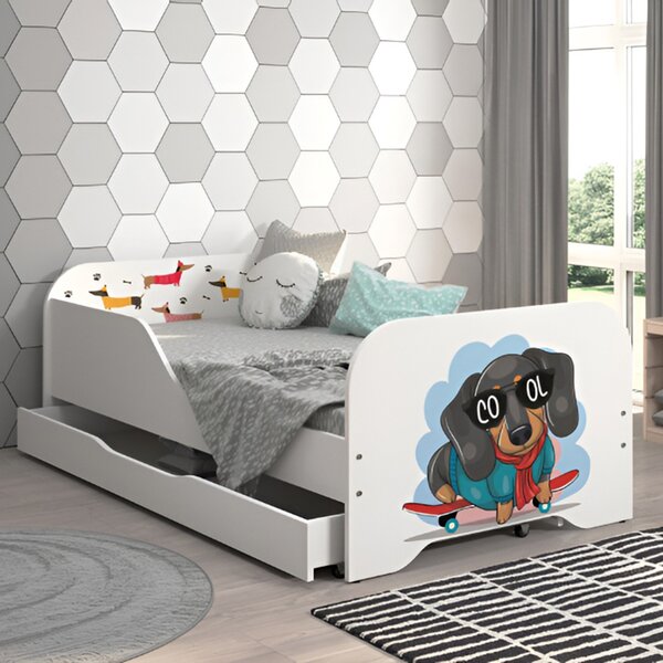 Kompletan dječji krevet 140 x 70 cm s madracem i rešetkom - SKATE DOG