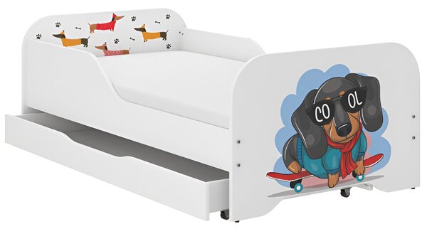 Kompletan dječji krevet 140 x 70 cm s madracem i rešetkom - SKATE DOG