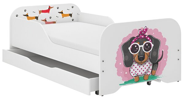 Kompletan dječji krevet 140 x 70 cm s madracem i rešetkom - SWEET DOG