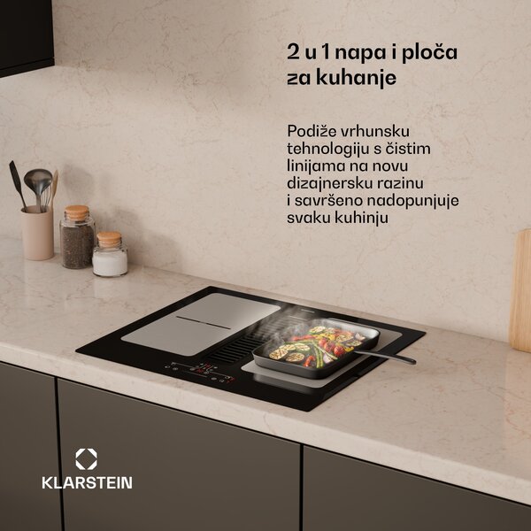 Klarstein Indukcijska ploča za kuhanje Full House s napom | 4 zone za kuhanje | 7335 W | 530 m³/h | 60 cm
