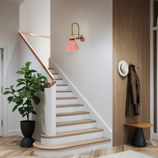 ROYALTECH Zidna lampa Ramsay, ružičasta/zlatna, visina 35 cm, metalna, prigušiva, Zlato / mjed, Dnevni boravak/blagovaonica, Metal