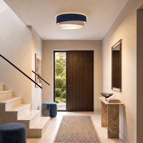 Duolla Stropna lampa Trio, tamnoplava/bež, Ø 60 cm, tkanina, E27, Plava, Kuhinja, Tkanina / tekstil