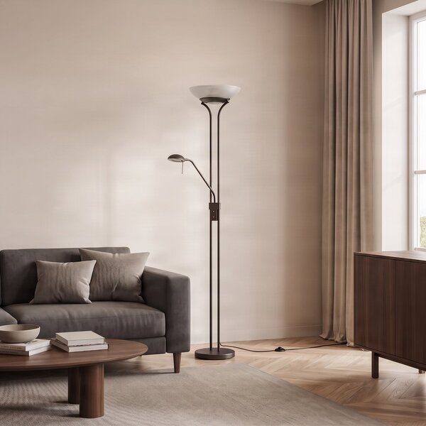 Podne Lampa Lindby, Yveta, prigušiv, Smeđa / hrđa, Dnevna soba, Metal, Seoska kuća / rustikalni