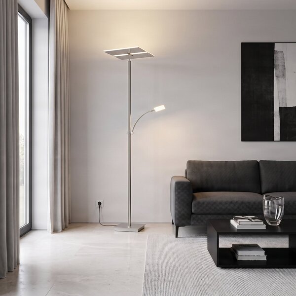 Lucande LED podna lampa Parthena, nikal, metal, 180 cm, prigušiva, Sivo, Dnevni boravak/blagovaonica, Metal