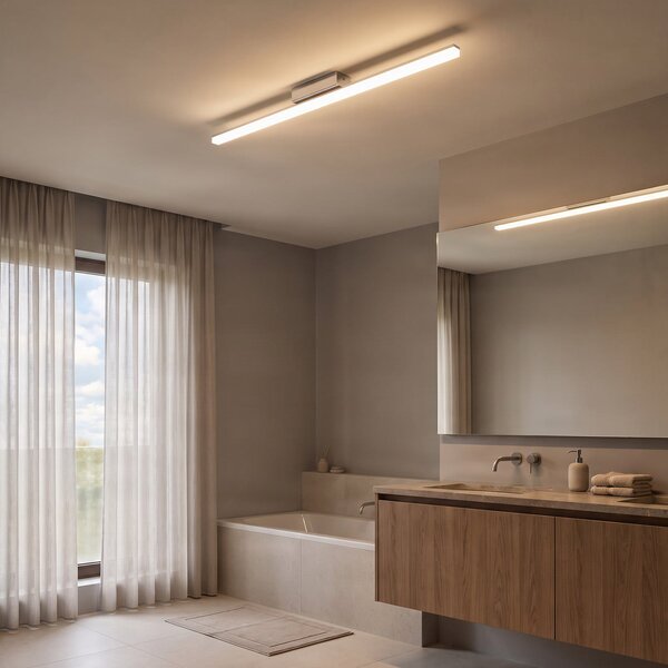 Lindby LED kupaonska stropna svjetiljka Levke, 116 cm, prigušiva, IP44, prigušiva, Bijela, kupaonica, Plastika
