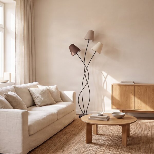 Podne Lampa Lindby, Melis, Sivo, Dnevna soba, Tkanina / tekstil, Moderan