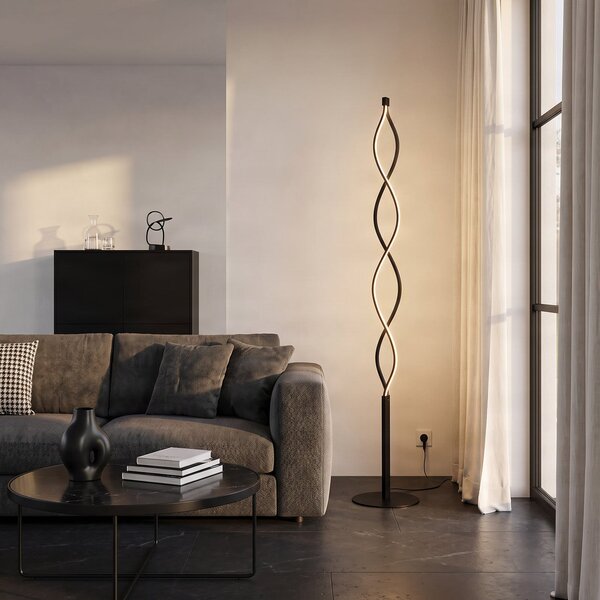 Lindby LED podna lampa Welina, crna, 150 cm, prigušiva, prigušiva, Crno, Dnevni boravak/blagovaonica, Metal
