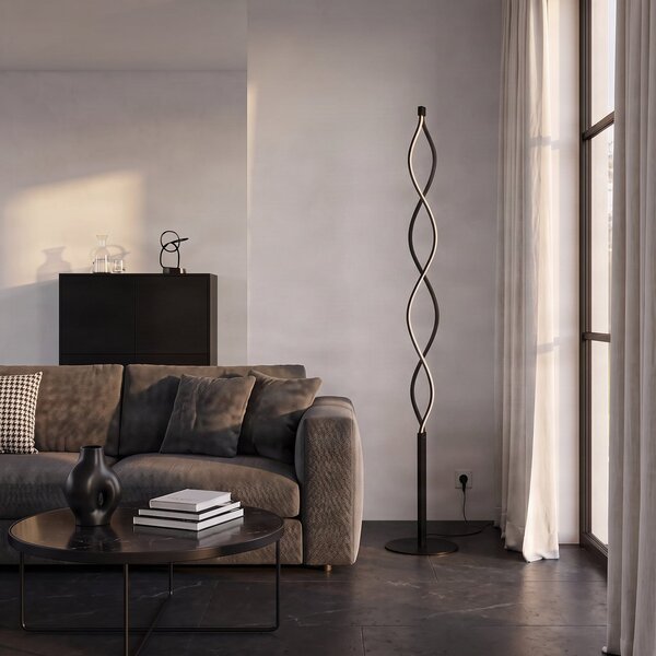 Podne Lampa Lindby, Welina, prigušiv, Crno, Dnevna soba, Metal, Moderan