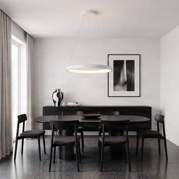 Arcchio Albiona LED viseća svjetiljka, bijela, 1 prsten, Ø 60 cm, prigušiva, Bijela, Kuhinja, Metal
