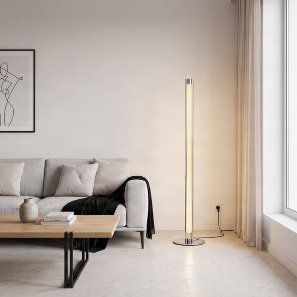 Lindby LED podna lampa Hadis, RGB, daljinski upravljač, bijela, 120 cm, prigušiva, Metalik, Dnevni boravak/blagovaonica, Plastika