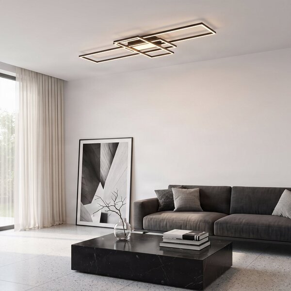 Lindby Ismera LED stropna svjetiljka 3 okvira, antracit, prigušiva, Crno, Dnevni boravak/blagovaonica, Metal